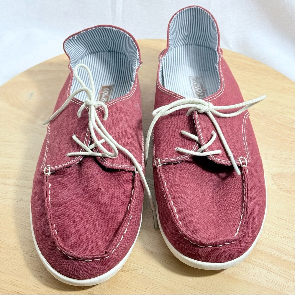 Olukai Helena‎ Canvas Lace Up Slip Ons Red Women’s Size 7.5